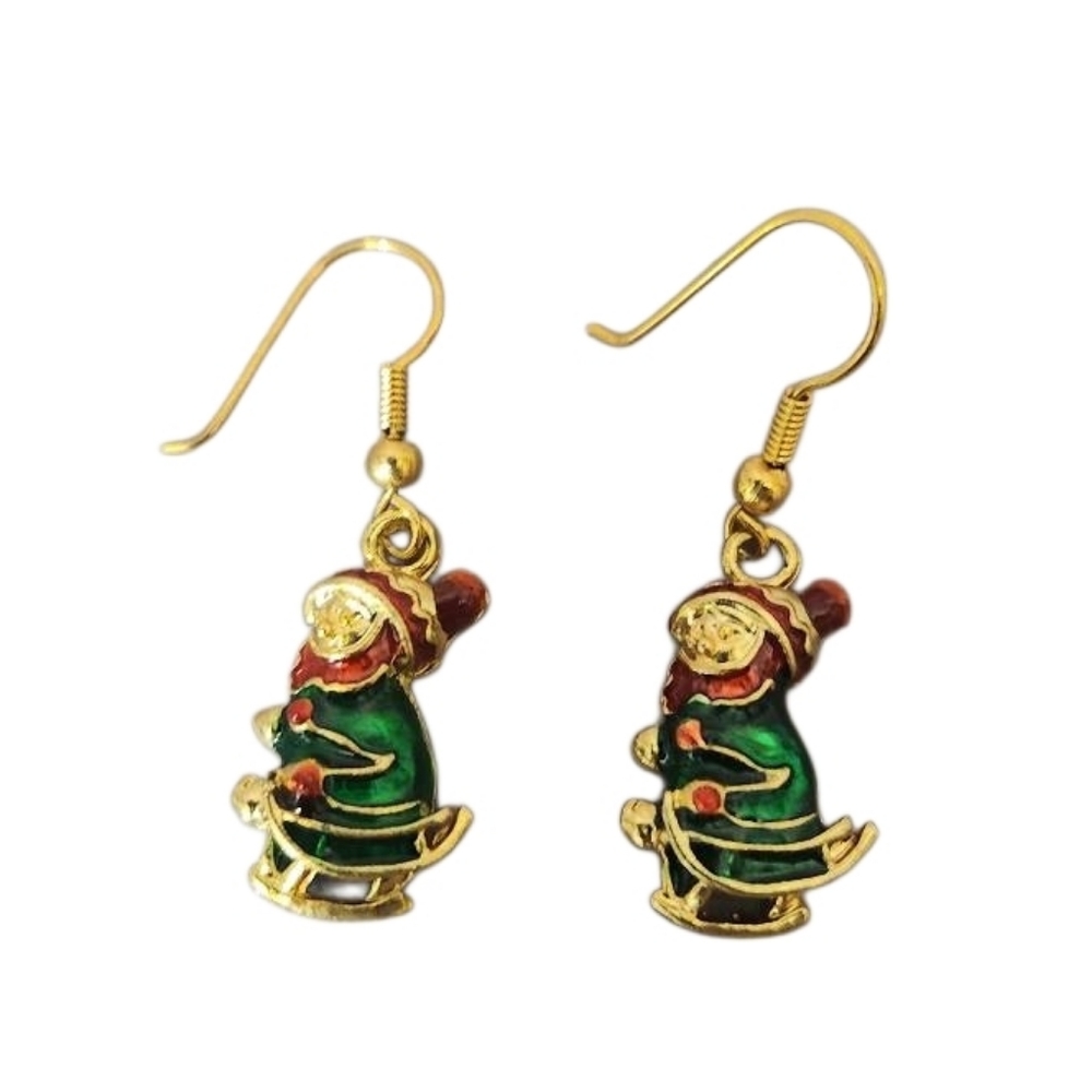 Goldtone and‎ Green Santa Earrings